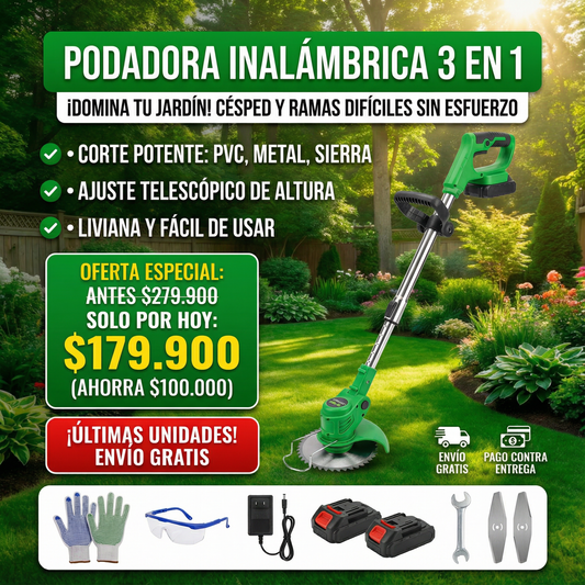 KIT PODADORA 3 EN 1 + GUANTES Y GAFAS DE OBSEQUIO